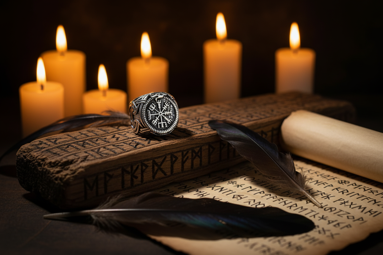 3. Vegvisir Ring - Candlelit Runes Scene