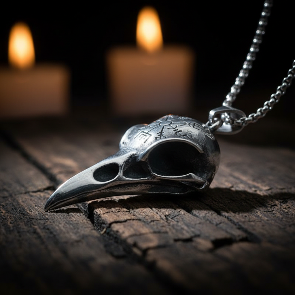 Raven Skull Vegvisir Necklace - The Wayfinder