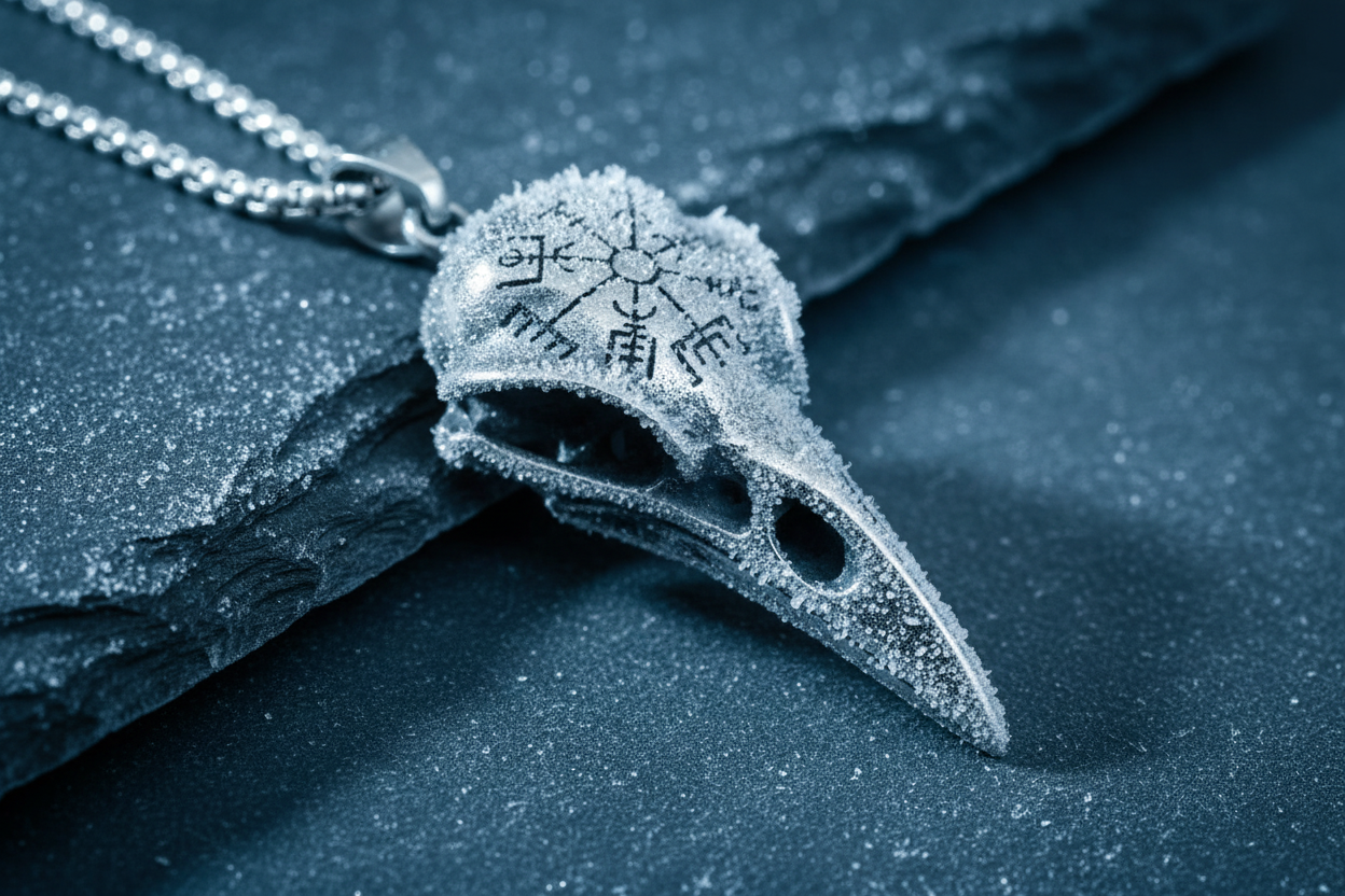 Raven Skull Vegvisir Necklace - The Wayfinder
