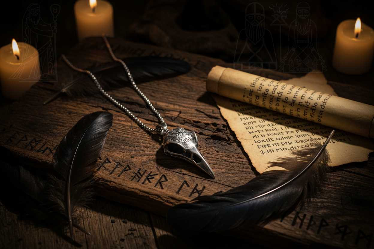 Raven Skull Vegvisir Necklace - The Wayfinder